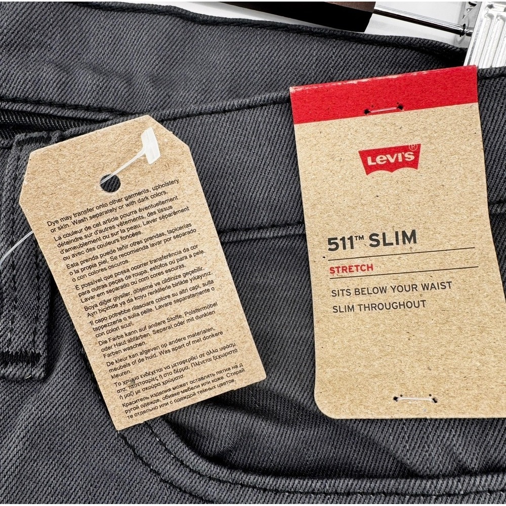 Levi's 511 Slim Fit Jeans Men 34x30 Charcoal Gray Denim Stretch Comfort Mid Rise - Picture 14 of 16